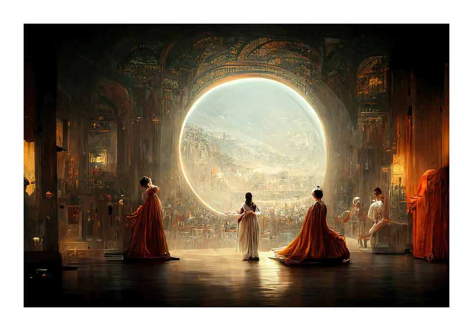 "Theatre D'Opera Spatial", an image created using the generative artificial intelligence platform Midjourney by Jason Michael Allen. The image won the 2022 Colorado State Fair's annual fine art competition.